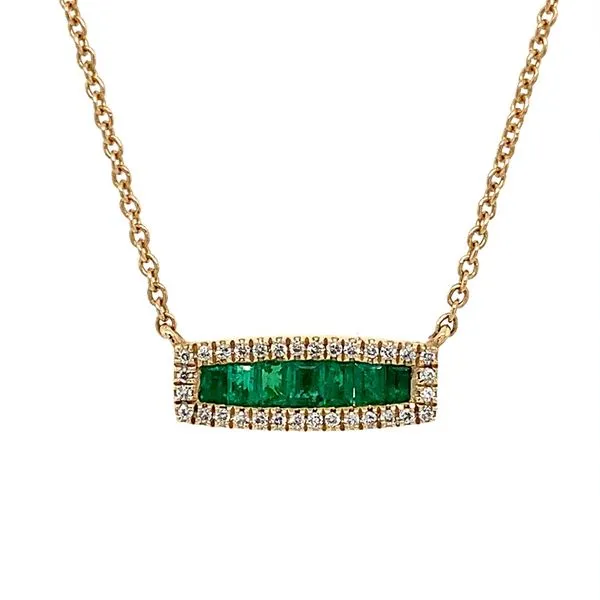 14K Yellow Gold Emerald & Diamond Necklace 18