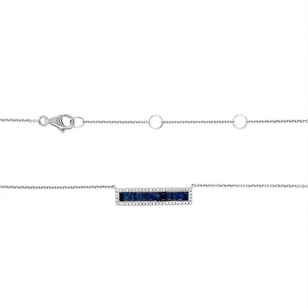 14K White Gold Blue Sapphire & Diamond Necklace 18