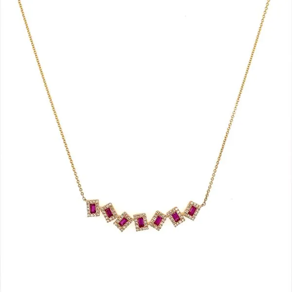 14KY Gold 7 Baguette Ruby & Diamond Necklace Image 2 Franzetti Jewelers Austin, TX