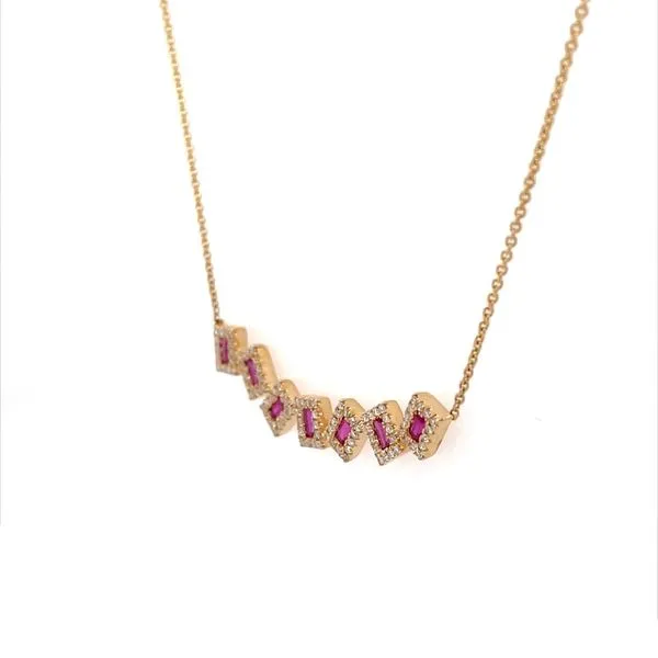 14KY Gold 7 Baguette Ruby & Diamond Necklace Image 3 Franzetti Jewelers Austin, TX