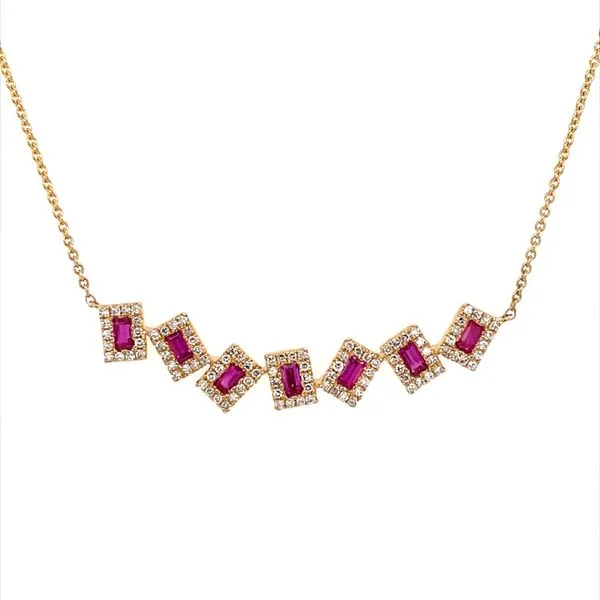 14KY Gold 7 Baguette Ruby & Diamond Necklace Franzetti Jewelers Austin, TX