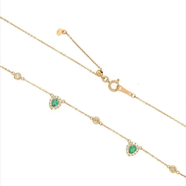 18KY Gold 5 Emerald & Accent Diamond Station Necklace 18
