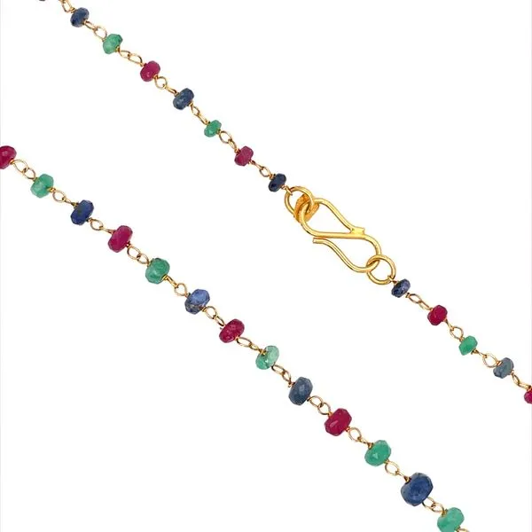 18KY Gold Emerald, Ruby & Sapphire Bead Necklace 18