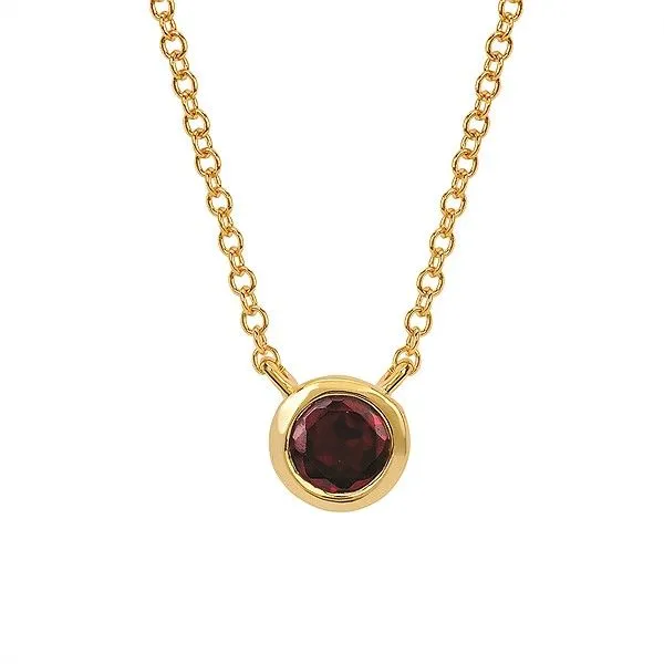 14KY Gold Bezel Set Garnet Pendant Necklace 18