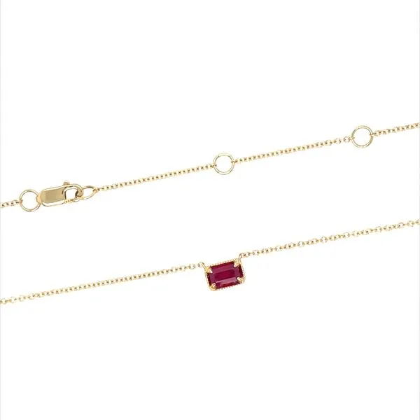 14KY Gold Emerald Shape Ruby Necklace 18