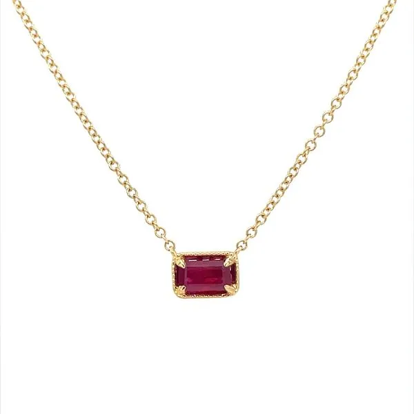 14KY Gold Emerald Shape Ruby Necklace 18