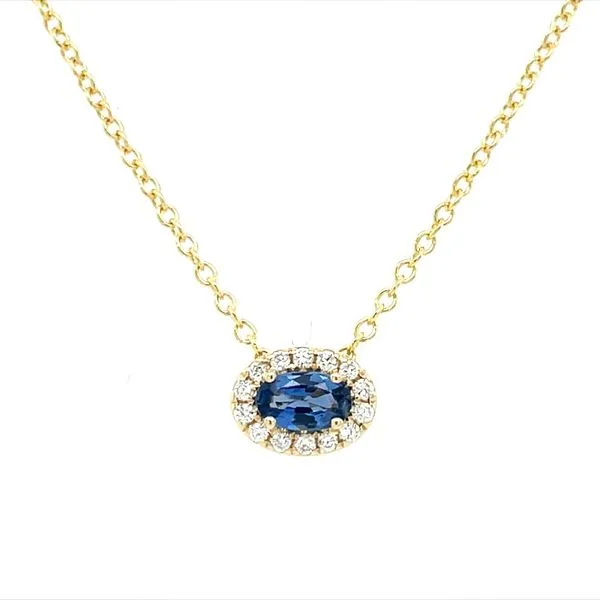 14KY East-to-West Set Oval Sapphire & Diamonds Necklace 18