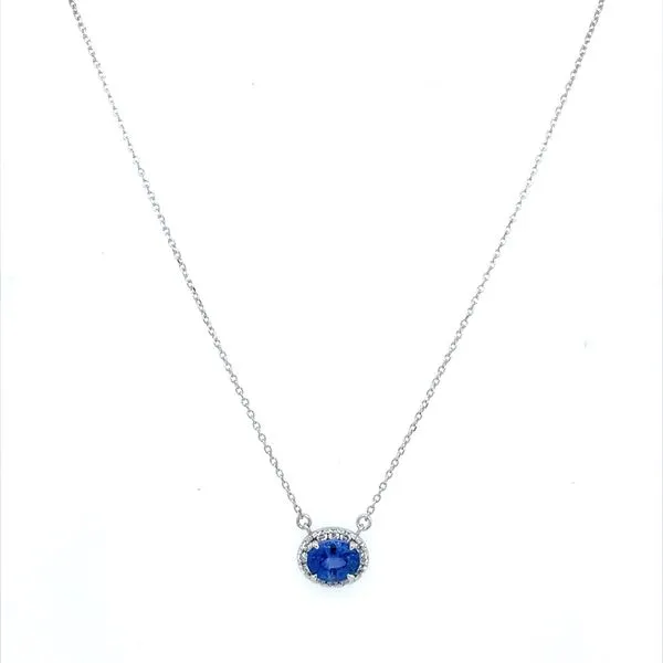 14KW East-to-West Set Oval Ceylon Sapphire with Diamonds Necklace 18