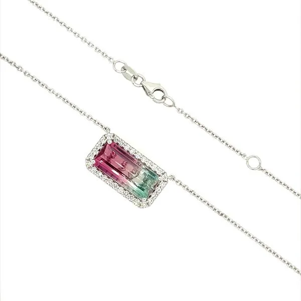 14KW East-to-West Set Watermelon Tourmaline with Diamonds Necklace 18.5
