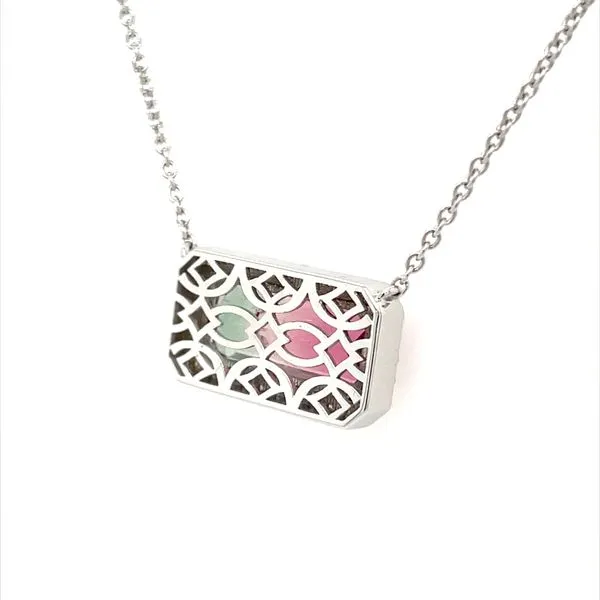 14KW East-to-West Set Watermelon Tourmaline with Diamonds Necklace 18.5