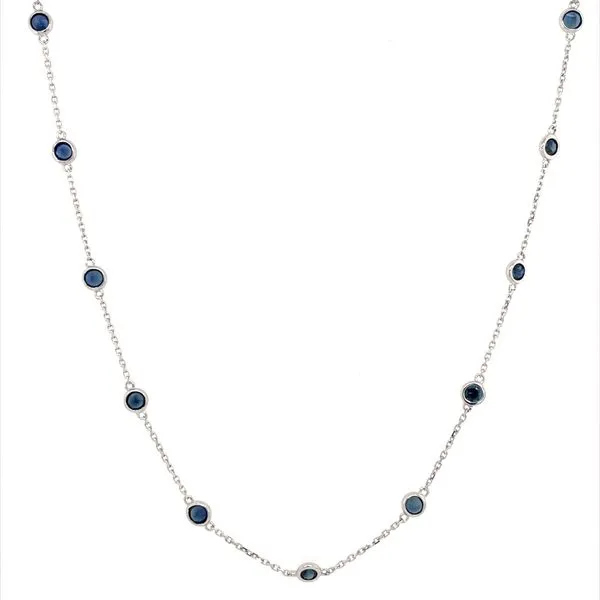 14KW Gold Blue Sapphire Station Necklace 3.40 CTW 18