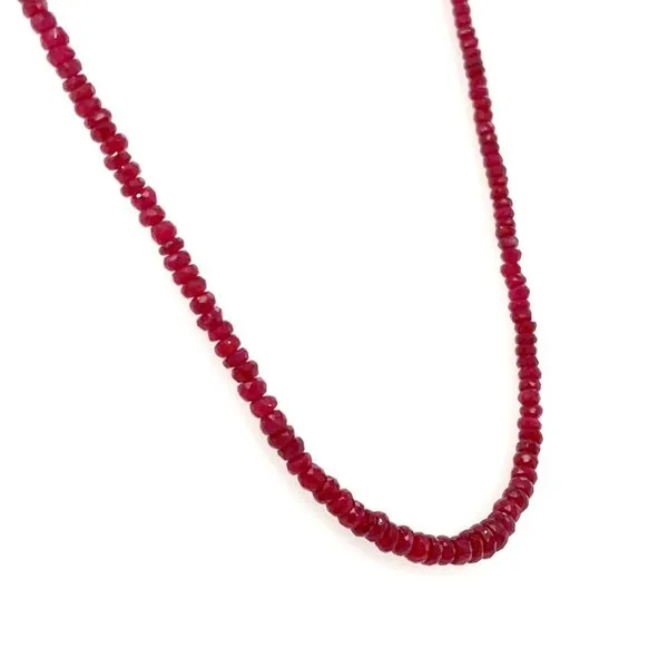 14KW Gold Ruby Facetted Bead Necklace - 17.25