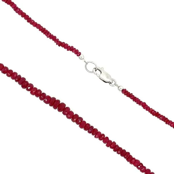 14KW Gold Ruby Facetted Bead Necklace - 17.25