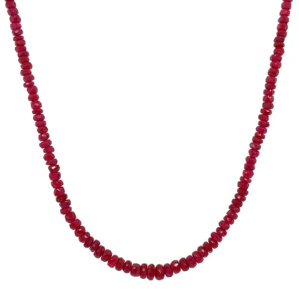 14KW Gold Ruby Facetted Bead Necklace - 17.25