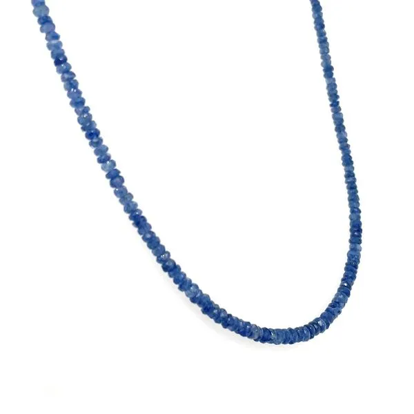 14KW Gold Blue Sapphire Facetted Bead Necklace - 16.5