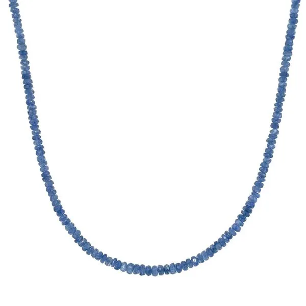 14KW Gold Blue Sapphire Facetted Bead Necklace - 16.5