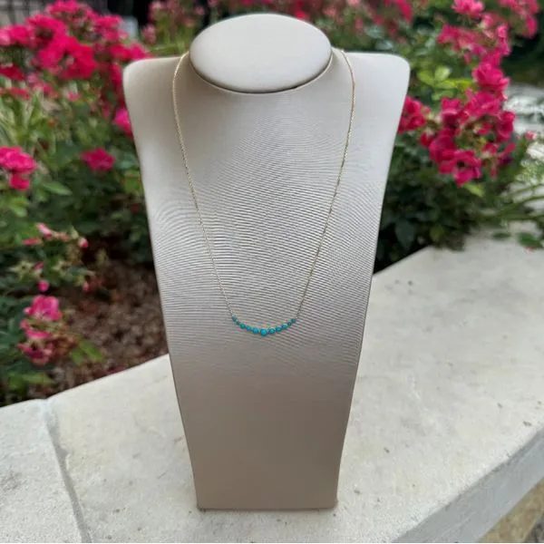 14KY Gold Milgrained Bezel Set Round Turquoise Smile Necklace 18