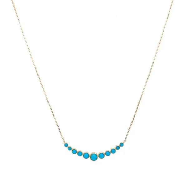 14KY Gold Milgrained Bezel Set Round Turquoise Smile Necklace 18