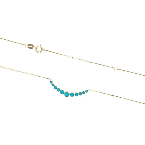 14KY Gold Milgrained Bezel Set Round Turquoise Smile Necklace 18