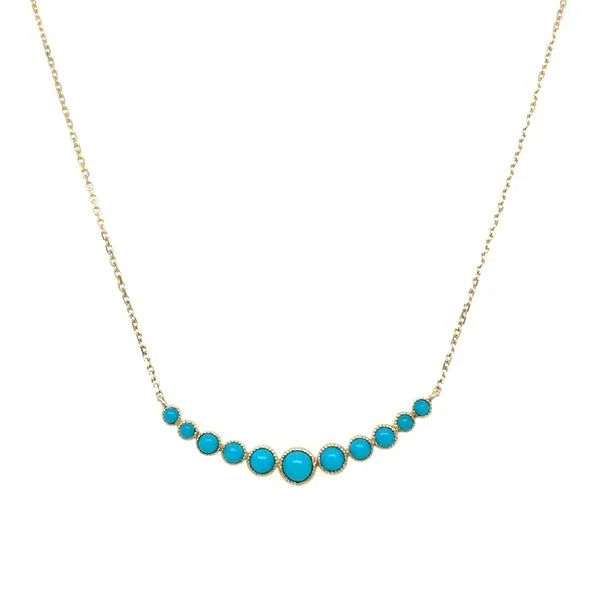14KY Gold Milgrained Bezel Set Round Turquoise Smile Necklace 18