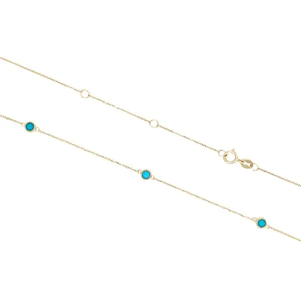 14KY Gold Milgrained Bezel Set Turquoise Station Necklace 18