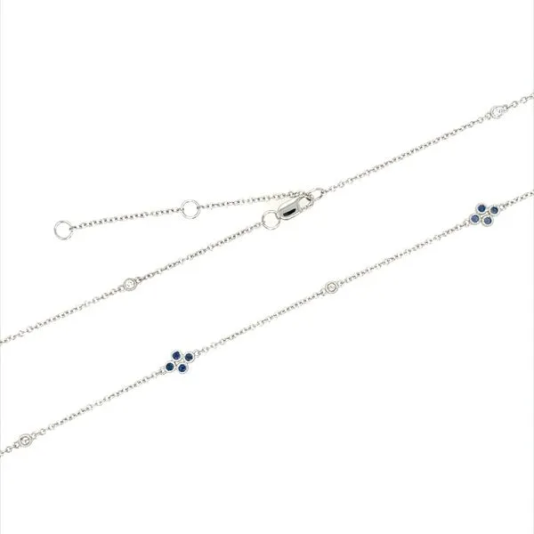 14KW Gold 5 Clover Station Sapphire & Diamond Necklace 18