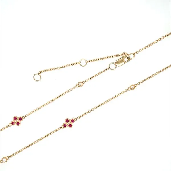14KY Gold 5 Clover Station Ruby & Diamond Necklace 18