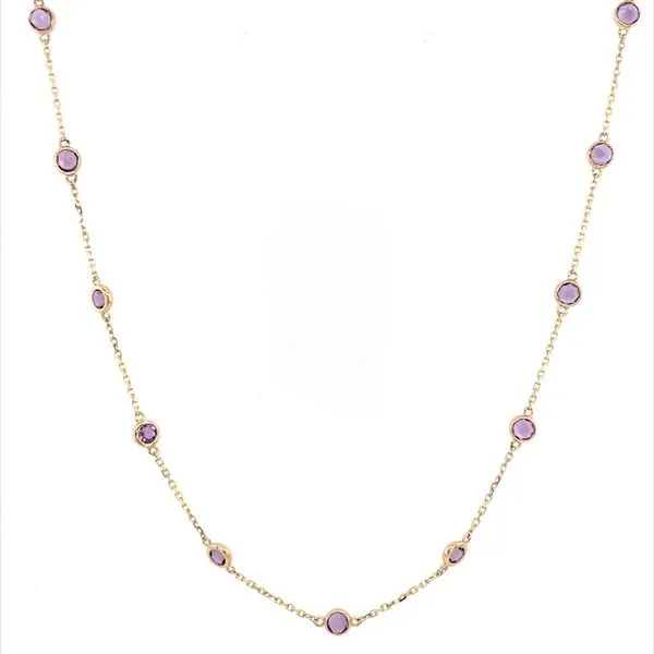 14K Yellow Gold Amethyst Station Necklace 2.36 CTW 18