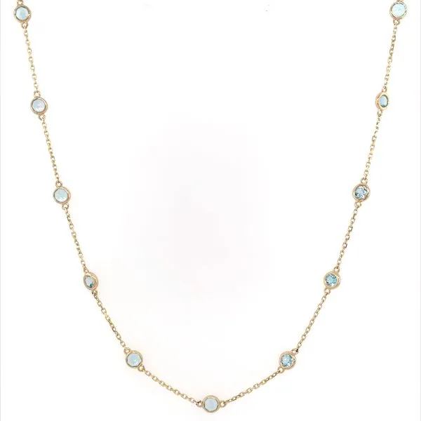 14K Yellow Gold Blue Topaz Station Necklace 3.29 CTW 18
