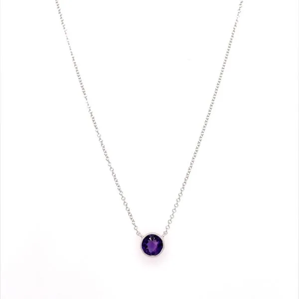 14K White Gold Necklace with Amethyst Pendant 18