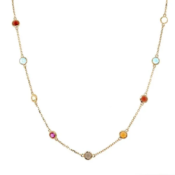 14K Yellow Gold Multi Colored Gemstone Necklace 2.78 CTW 18