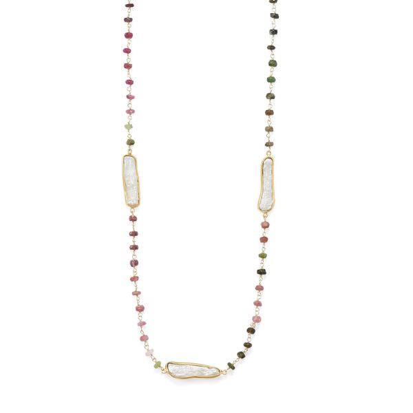 Vermeil Tourmaline & Cultured Freshwater Pearl Necklace 24