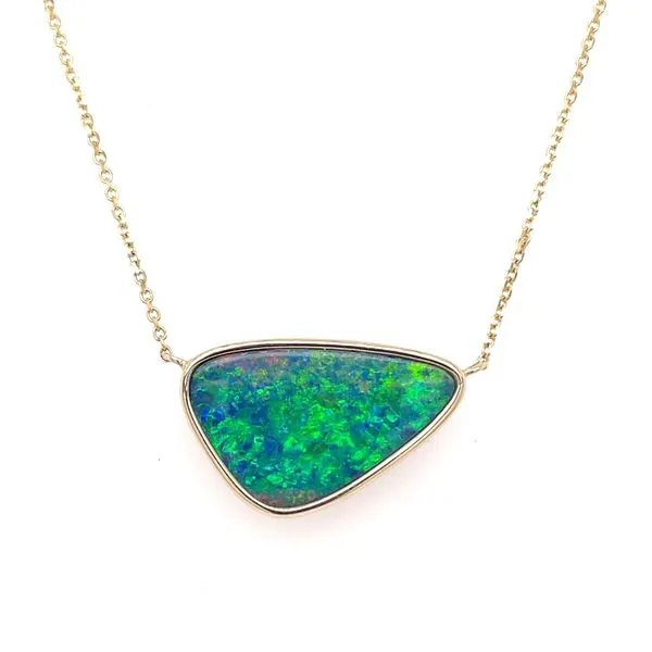 14KY Gold Freeform Australian Opal Necklace 18