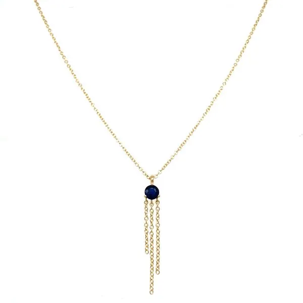 14KY Blue Sapphire with 3 Chain Drops Necklace 18