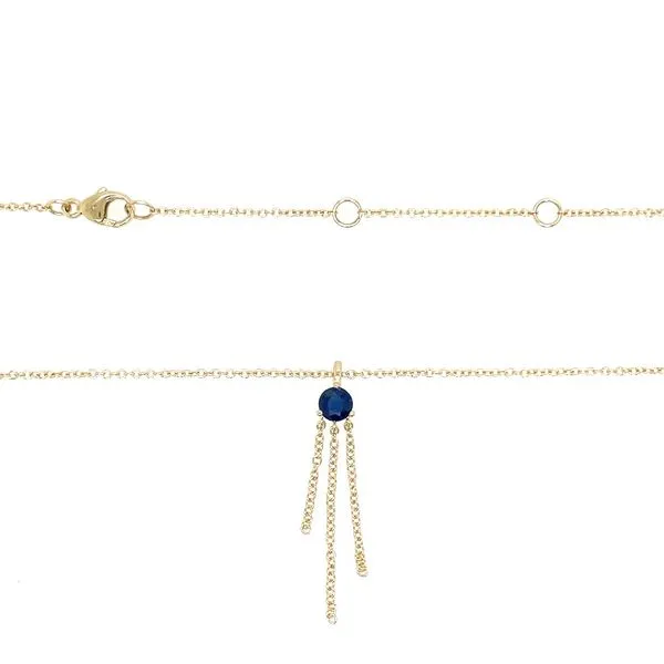 14KY Blue Sapphire with 3 Chain Drops Necklace 18