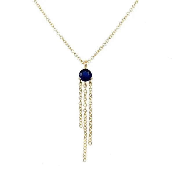 14KY Blue Sapphire with 3 Chain Drops Necklace 18