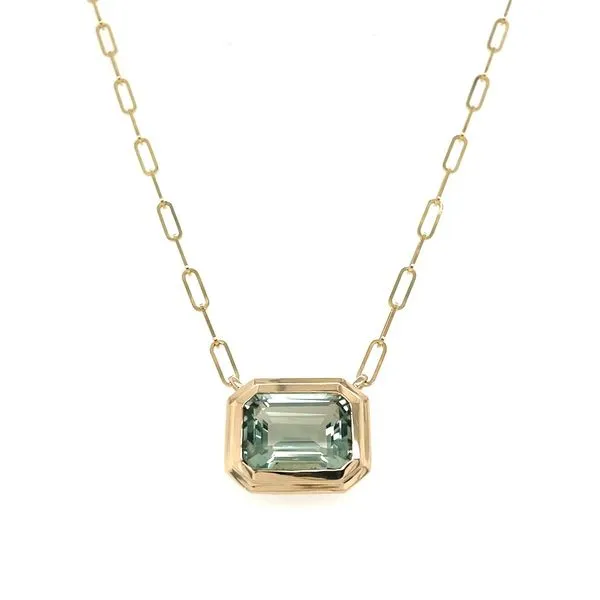 14KY Gold Necklace with Bezel Set Green Amethyst 18