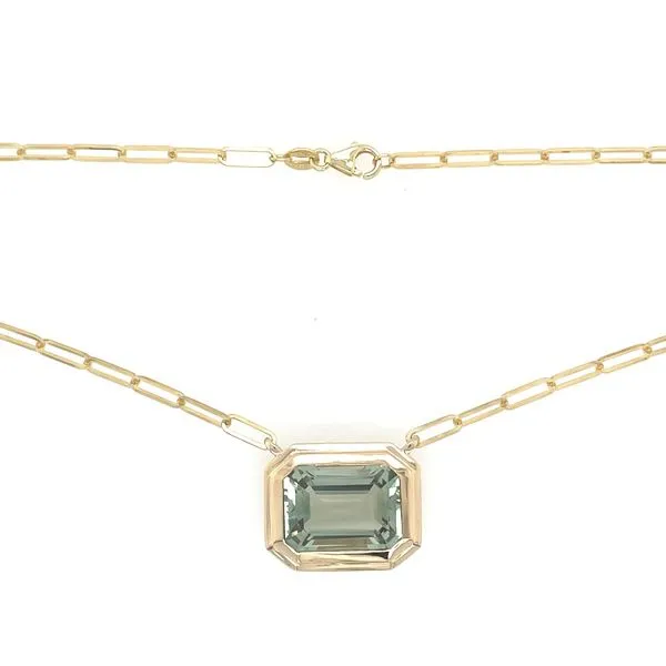 14KY Gold Necklace with Bezel Set Green Amethyst 18