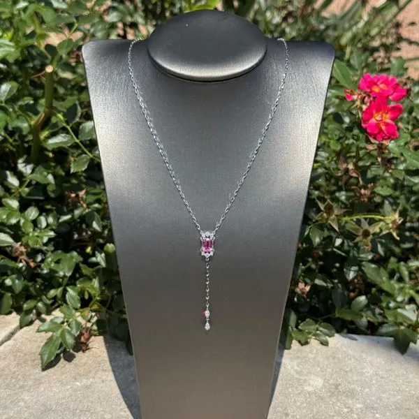 18KW Gold Lariat Necklace with Pink Sapphire and Diamonds 20.5