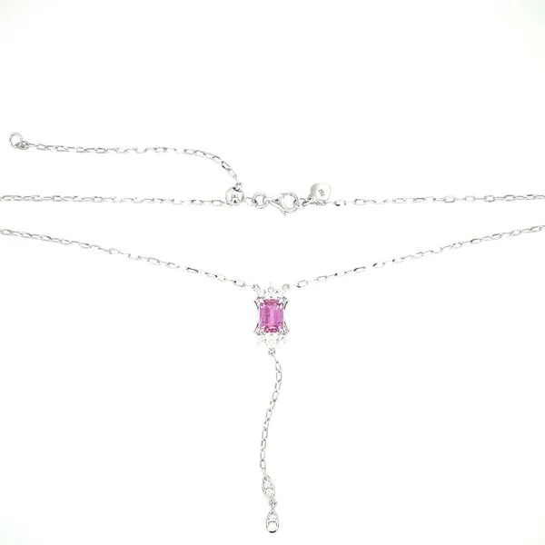 18KW Gold Lariat Necklace with Pink Sapphire and Diamonds 20.5