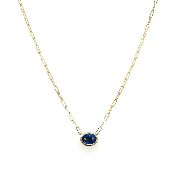 14KY Necklace with Bezel Set 1 Ct Oval Blue Sapphire - 18