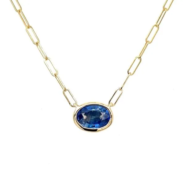 14KY Necklace with Bezel Set 1 Ct Oval Blue Sapphire - 18