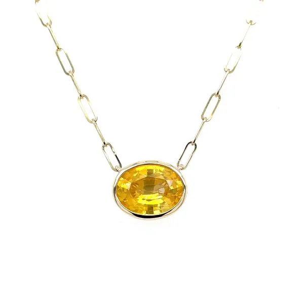 14KY Necklace with Bezel Set 2 Ct Oval Yellow Sapphire - 18