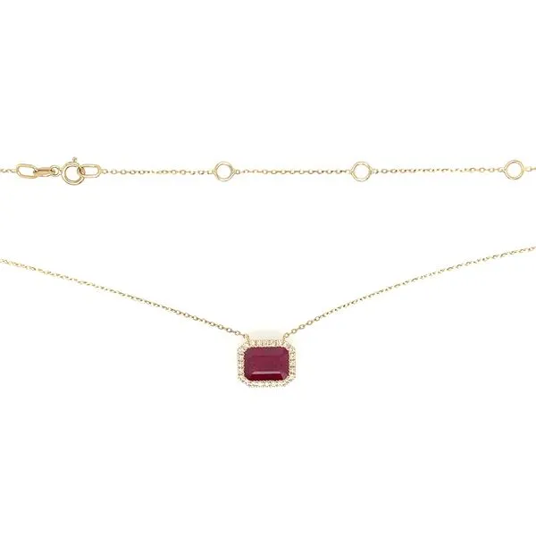 14KY East-to-West Set Emerald Cut Ruby with Diamonds Necklace 18