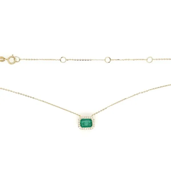 14KY East-to-West Set Emerald Cut Emerald with Diamonds Necklace 18