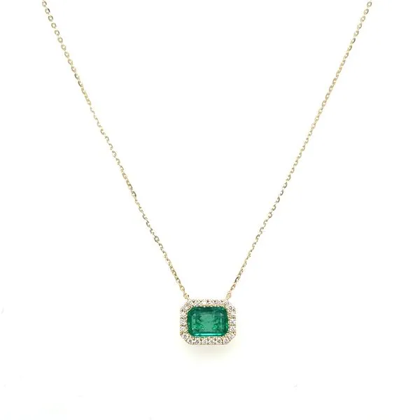 14KY East-to-West Set Emerald Cut Emerald with Diamonds Necklace 18