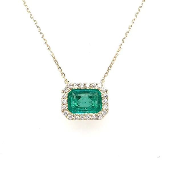 14KY East-to-West Set Emerald Cut Emerald with Diamonds Necklace 18