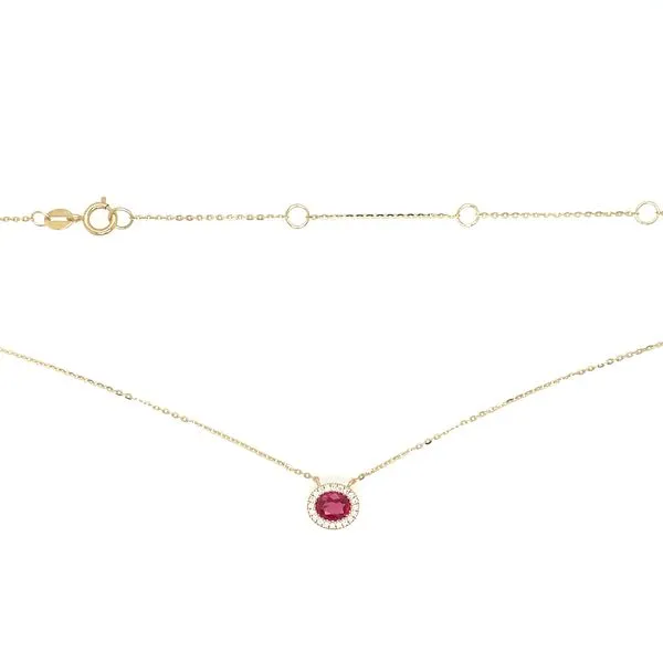 14KY East-to-West Set Oval Ruby with Diamonds Necklace 18