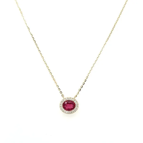 14KY East-to-West Set Oval Ruby with Diamonds Necklace 18