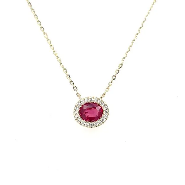 14KY East-to-West Set Oval Ruby with Diamonds Necklace 18